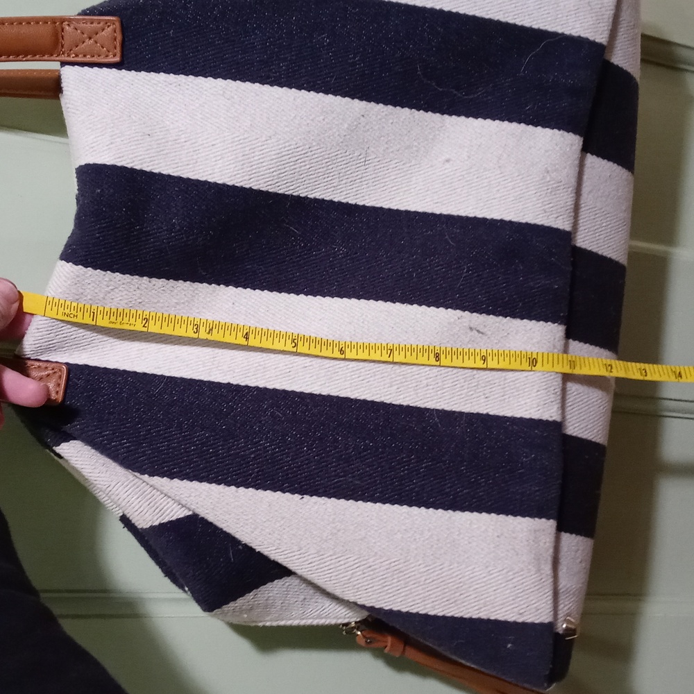 Women's MMS nautical canvas duffle gym bag travel vacation shoulder striped - Picture 9 of 14